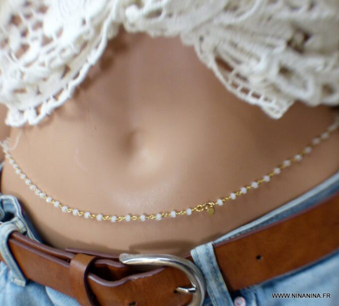 N6605a Chaine taille plaqué or et pierre de lune - Bijoux de corps en ligne Ninanina