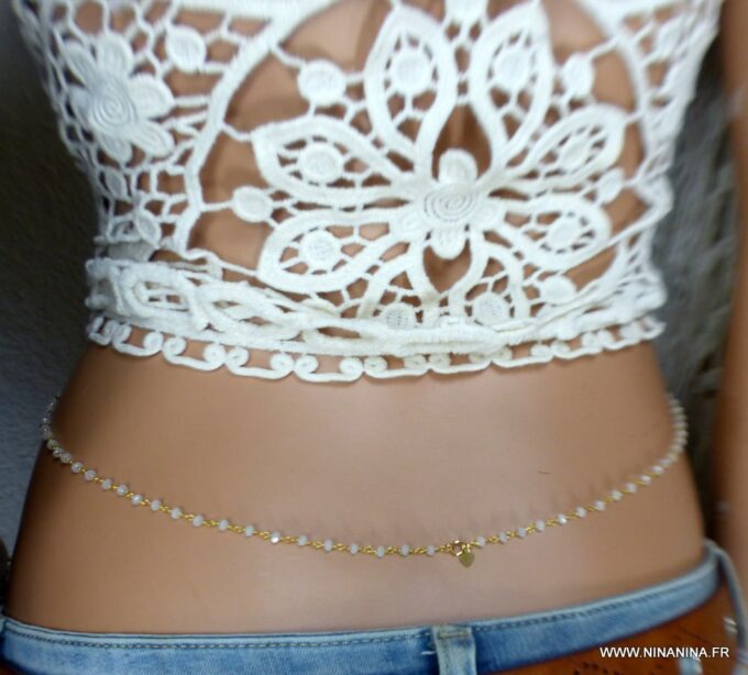 N6605b Chaine taille plaqué or et pierre de lune - Bijoux de corps en ligne Ninanina