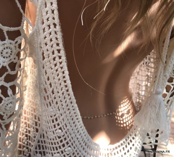 N6605b Chaine taille plaqué or et pierre de lune blanche véritable - Bijoux Chaines en ligne Ninanina