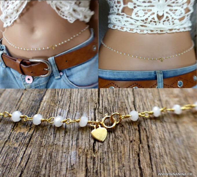 N6605c Chaine taille plaqué or et pierre de lune - Bijoux de corps en ligne Ninanina