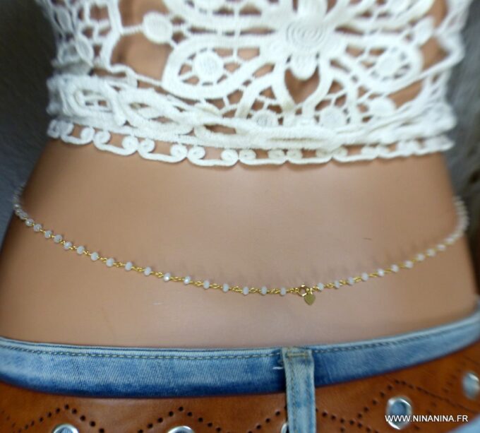 N6605e Chaine taille plaqué or et pierre de lune - Bijoux de corps en ligne Ninanina