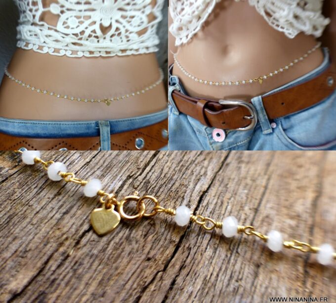 N6605f Chaine taille plaqué or et pierre de lune - Bijoux de corps en ligne Ninanina