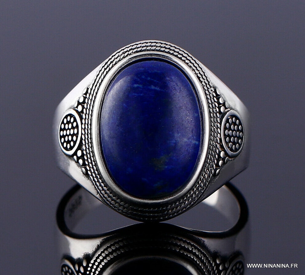 Bague homme lapis lazuli argent chevaliere ovale NINANINA