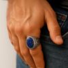 N6608a Bague pour homme lapis lazuli argent - chevalière ovale pierre bleue - Bijoux bagues hommes en ligne Ninanina