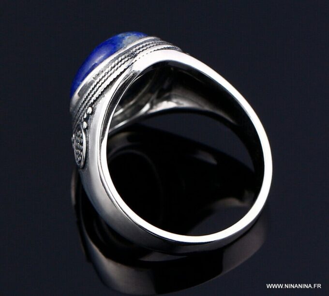 N6608b Bague homme lapis lazuli ovale - Chevalière argent - Bijoux Bagues en ligne Ninanina