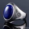 N6608d Bague homme lapis lazuli ovale - Chevalière argent - Bijoux Bagues en ligne Ninanina