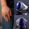 N660c Bague pour homme lapis lazuli argent - chevalière ovale pierre bleue - Bijoux bagues hommes en ligne Ninanina