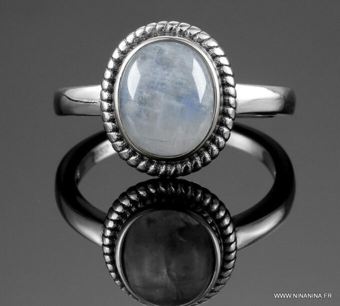 N6610b Bague fiancaille pierre de lune argent 925 femme - Bijoux bagues en ligne ninanina