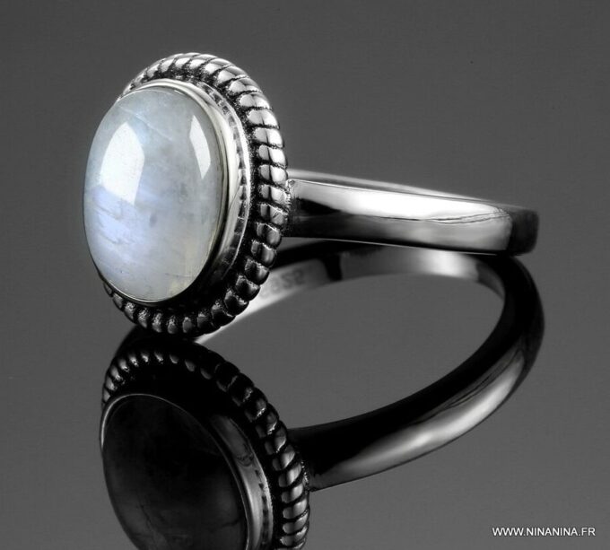N6610c Bague fiancaille pierre de lune argent 925 femme - Bijoux bagues en ligne ninanina