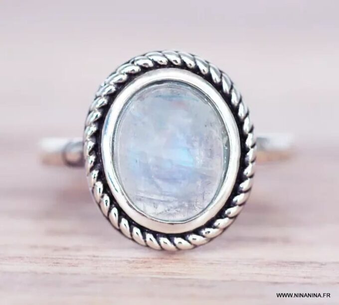N6610D Bague fiancaille pierre de lune argent 925 femme - Bijoux bagues en ligne ninanina