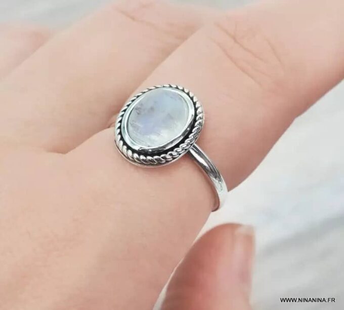 N6610e Bague fiancaille pierre de lune argent 925 femme - Bijoux bagues en ligne ninanina