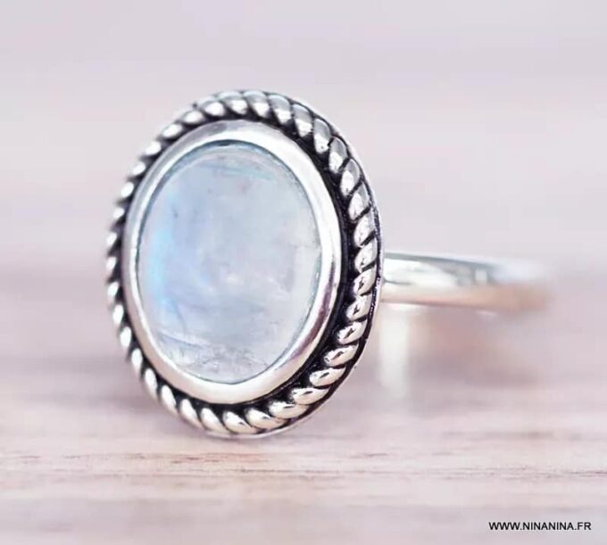 N6610f Bague fiancaille pierre de lune argent 925 femme - Bijoux bagues en ligne ninanina