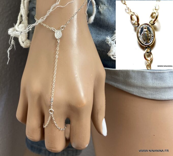 N6612a Bracelet main doigt vierge marie argent 925 - Bijoux Bracelets en ligne Ninanina
