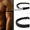 N6613d Bracelet de bras pour homme en cuir noir tressé - Brassard large artisanal - Bijoux bracelets de biceps en ligne Ninaninaa