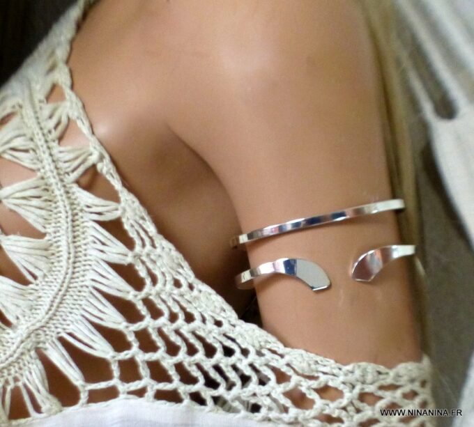 N6615b Bracelet bras égyptien - bracelet de biceps métal argenté - Bijoux Bracelets en ligne Ninanina