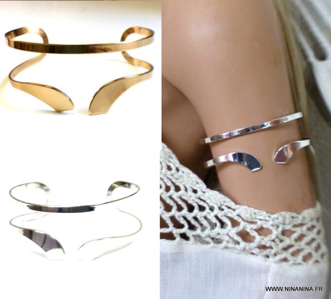 N6615e Bracelet bras égyptien - bracelet de biceps métal argenté - Bijoux Bracelets en ligne Ninanina