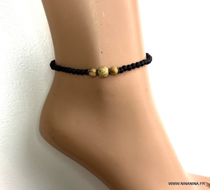 N6616a Bracelet cheville été pierre de lave et jaspe naturel - Bijoux Bracelets en ligne Ninanina