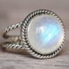 N6623 Bague argent femme pierre de lune ronde