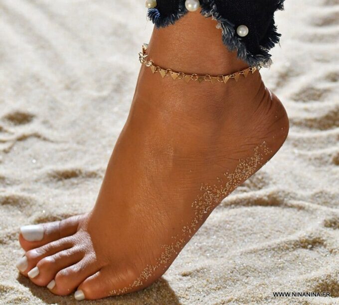 N6640 Chaine de cheville dorée triangle acier inoxydable doré - Bijoux Chaines en ligne Ninanina