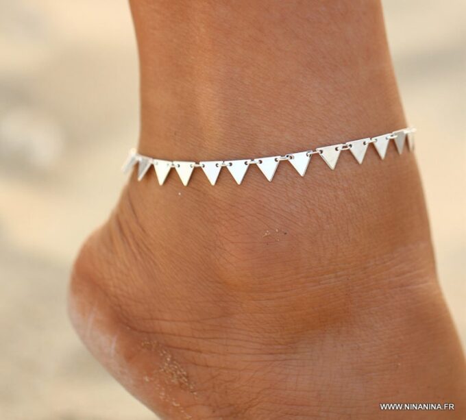N6640c Chaine de cheville dorée triangle acier inoxydable doré - Bijoux Chaines en ligne Ninanina