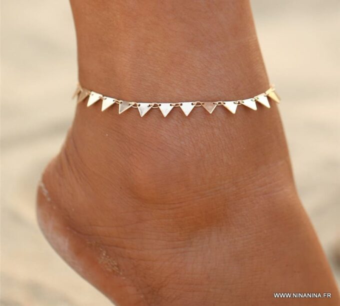 N6640f Chaine de cheville dorée triangle acier inoxydable doré - Bijoux Chaines en ligne Ninanina
