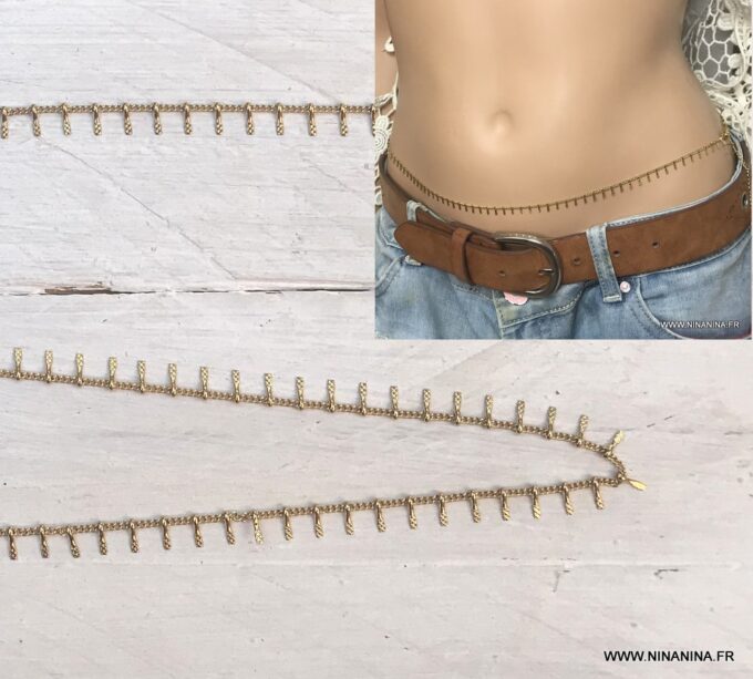 N6651b Chaine de taille orientale dorée acier inoxydable doré - Bijoux de corps en ligne Ninanina