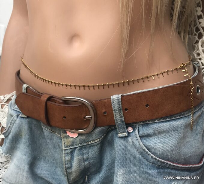 N6651h Chaine de taille orientale dorée acier inoxydable doré - Bijoux de corps en ligne Ninanina