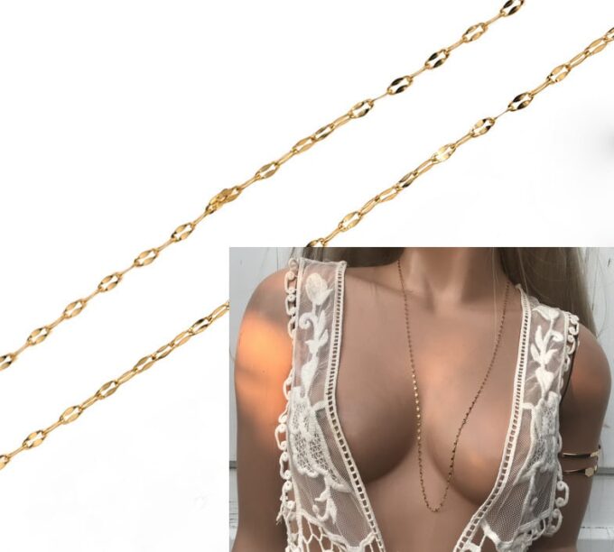 N6554a Collier sautoir doré minimaliste style boheme chic en acier - Bijoux Colliers en ligne Ninanina