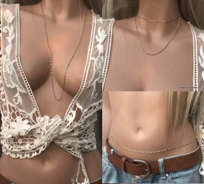 N6554b Collier sautoir doré minimaliste style boheme chic en acier - Bijoux Colliers en ligne Ninanina