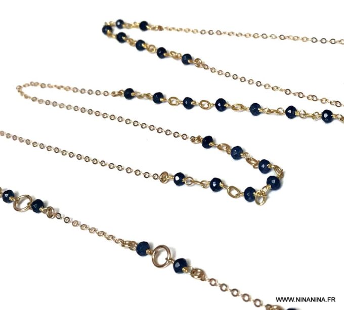 N6629a - Chaine avec pierre précieuse saphir bleu et argent 925 pour la taille - Bijoux Chaines de corps en ligne Ninanina