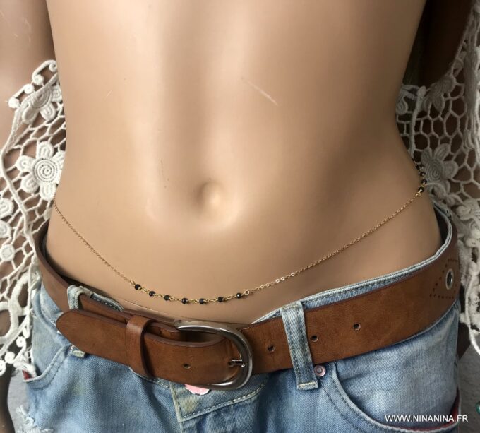 N6629b - Chaine avec pierre précieuse saphir bleu et argent 925 pour la taille - Bijoux Chaines de corps en ligne Ninanina