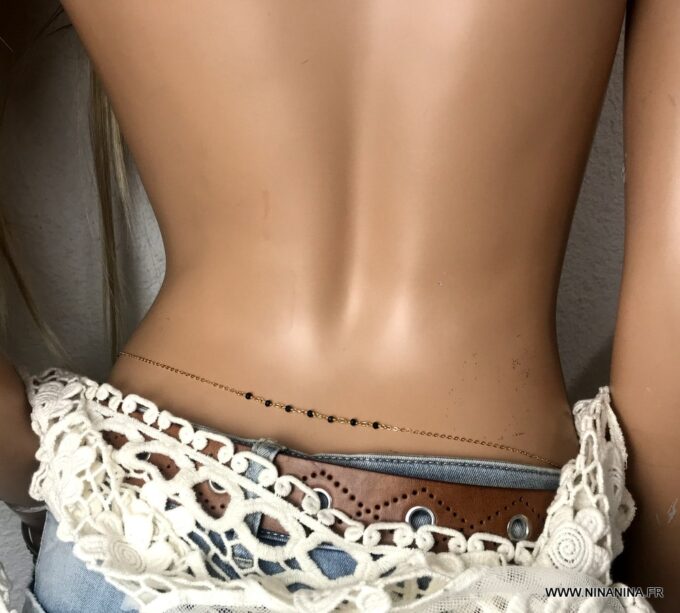 N6629f - Chaine avec pierre précieuse saphir bleu et argent 925 pour la taille - Bijoux Chaines de corps en ligne Ninanina