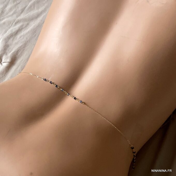 N6629j Chaine avec pierre précieuse saphir bleu et argent 925 pour la taille - Bijoux Chaines de corps en ligne Ninanina