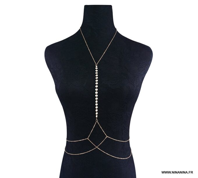 N6633f Harnais chaine de corps acier doré plaqué or - Bijoux Chaines en ligne Ninanina