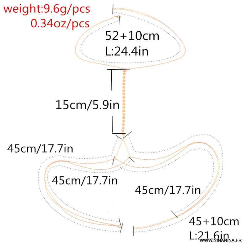 Chaine de corps en or plaqué - Bijou harnais femme doré - Ninanina