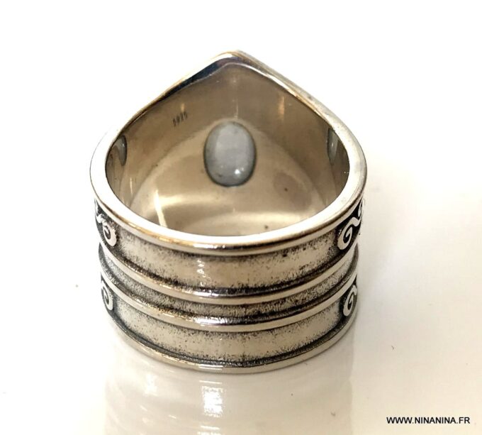 N6638b Bague cabochon pierre de lune ovale et Argent 925 plaqué homme et femme - Bijoux Bagues en ligne Ninanina