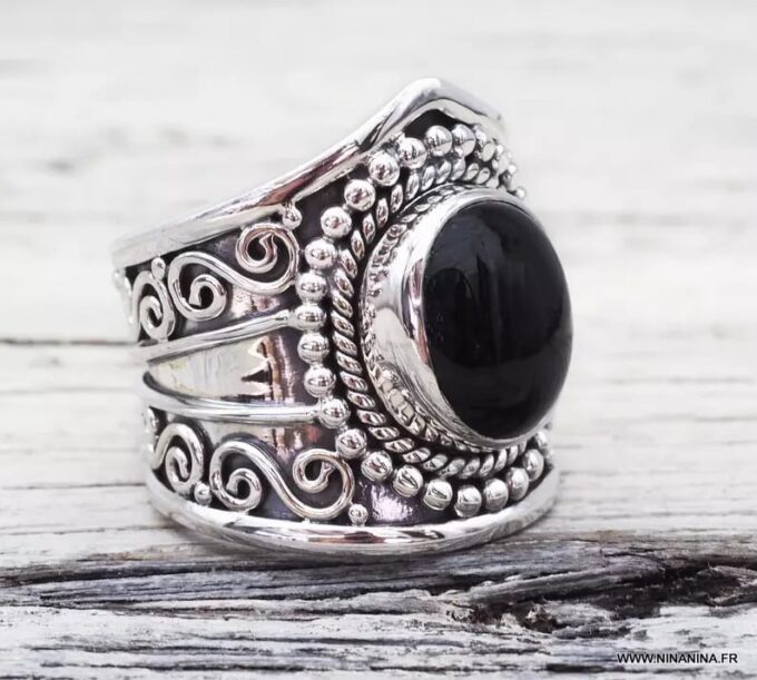 N6639b Bague onyx noir femme ou homme Argent 925 - Bijoux Bagues en ligne Ninanina
