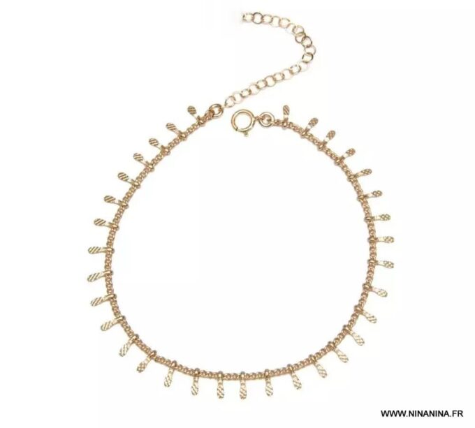 N6646a Collier acier doré femme avec pampilles style oriental - Bijoux Colliers en ligne Ninanina