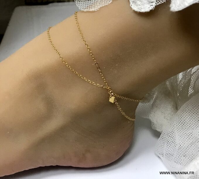 N6647 Bijou cheville femme double losange plaqué or doré - Bijoux Bracelets en ligne Ninanina