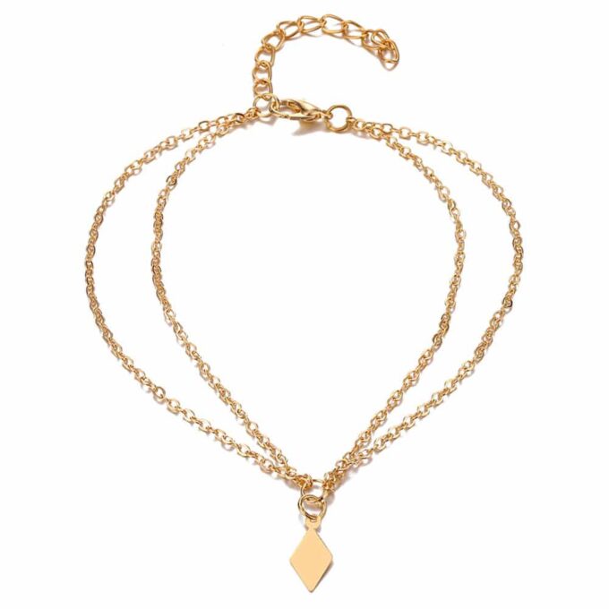 N6647a Bijou cheville femme double losange plaqué or - Bijoux de pied en ligne Ninanina