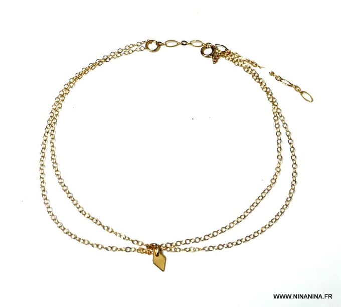 N6647a Bijou cheville femme double losange plaqué or doré - Bijoux Bracelets en ligne Ninanina