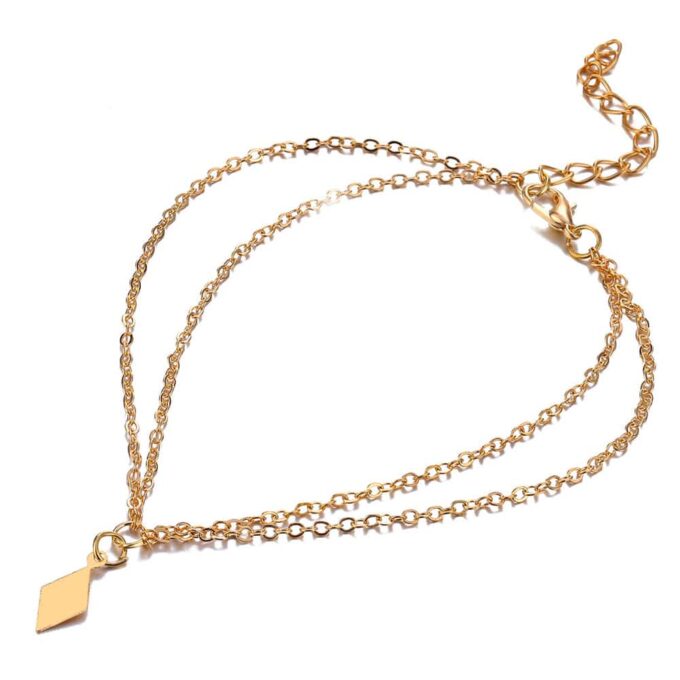 N6647b Bijou cheville femme double losange plaqué or - Bijoux de pied en ligne Ninanina