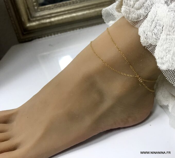 N6647b Bijou cheville femme double losange plaqué or doré - Bijoux Bracelets en ligne Ninanina