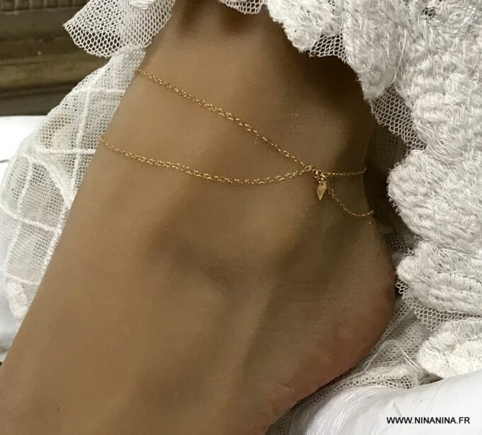 N6647c Bijou cheville femme double losange plaqué or doré - Bijoux Bracelets en ligne Ninanina