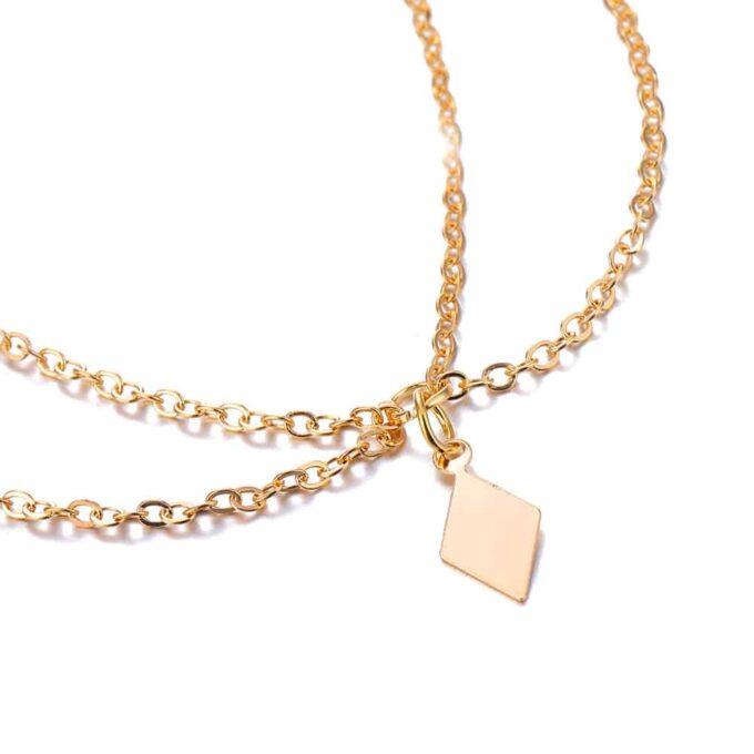 N6647d Bijou cheville femme double losange plaqué or - Bijoux de pied en ligne Ninanina
