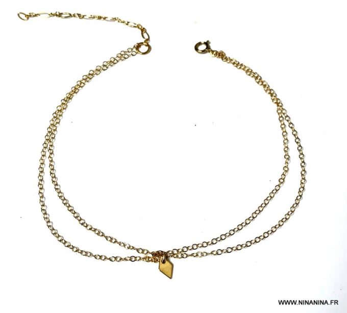 N6647d Bijou cheville femme double losange plaqué or doré - Bijoux Bracelets en ligne Ninanina