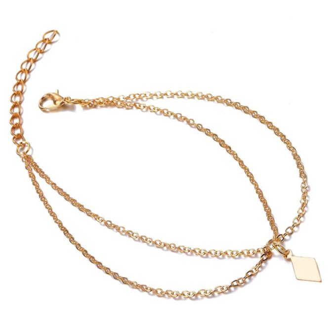 N6647f Bijou cheville femme double losange plaqué or - Bijoux de pied en ligne Ninanina