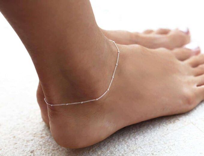 N6649 Chevillere femme en Acier argenté maille satellite - Bijoux Chaines en ligne NInanina