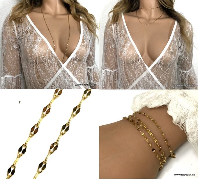 N6654 Collier sautoir doré minimaliste style boheme chic en acier pour femme - Bijoux Colliers en ligne Ninanina