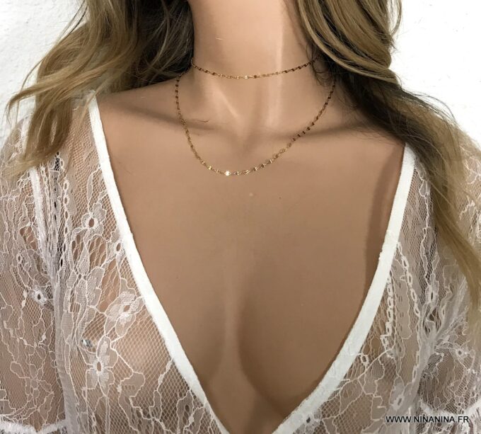N6654c Collier sautoir doré minimaliste style boheme chic en acier pour femme - Bijoux Colliers en ligne Ninanina